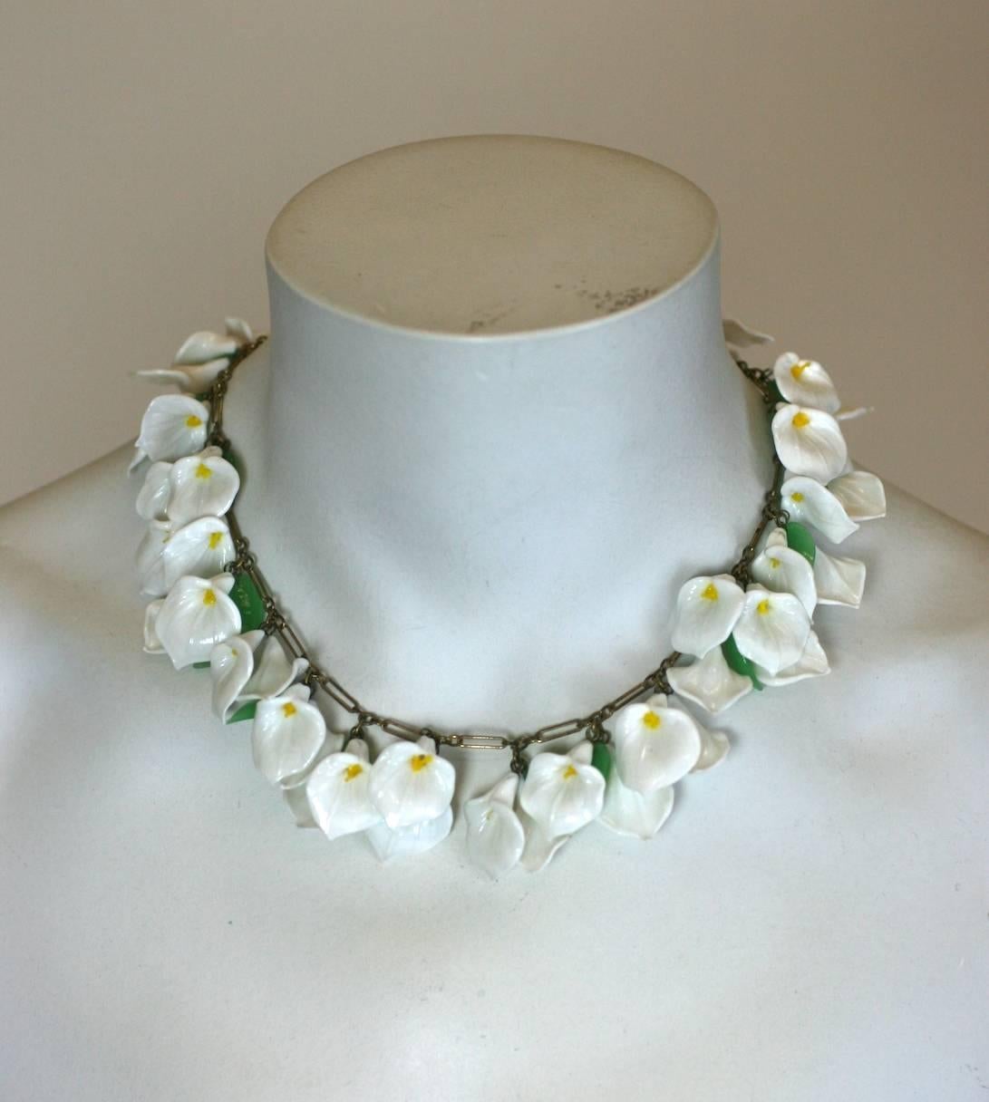 Italian Venetian Glass Calla Lily Necklace In Excellent Condition For Sale In New York, NY