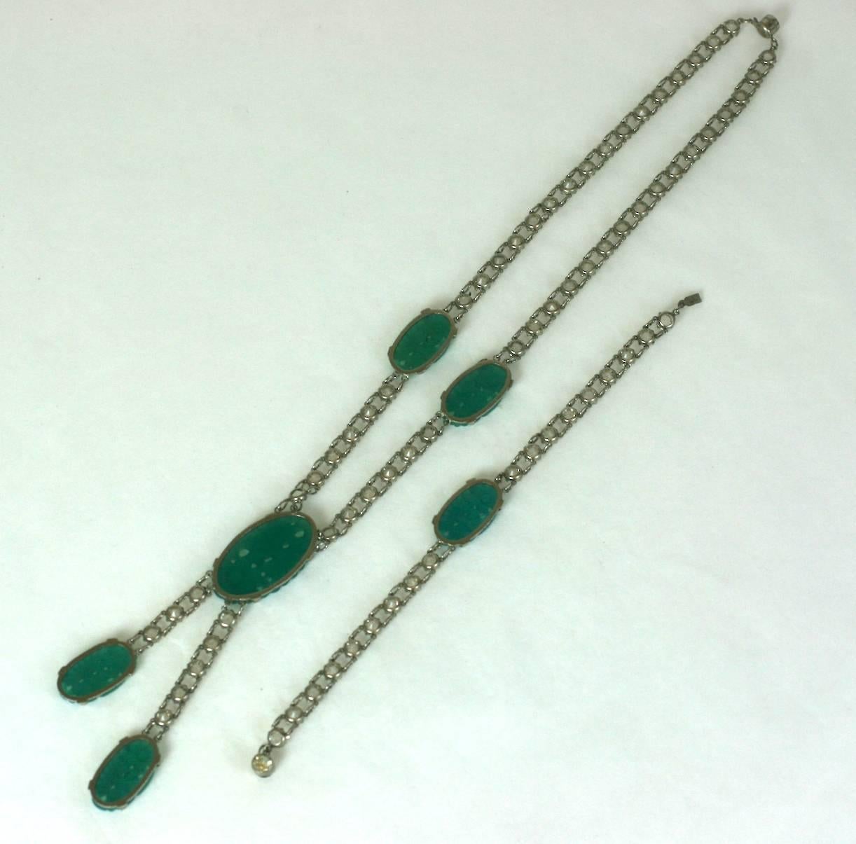 Delicate Art Deco Faux Jade Paste Suite In Excellent Condition In New York, NY