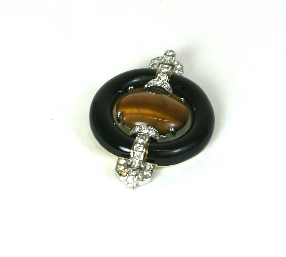 Ciner Tigers Eye Art Deco Revival Brooch In Excellent Condition In New York, NY