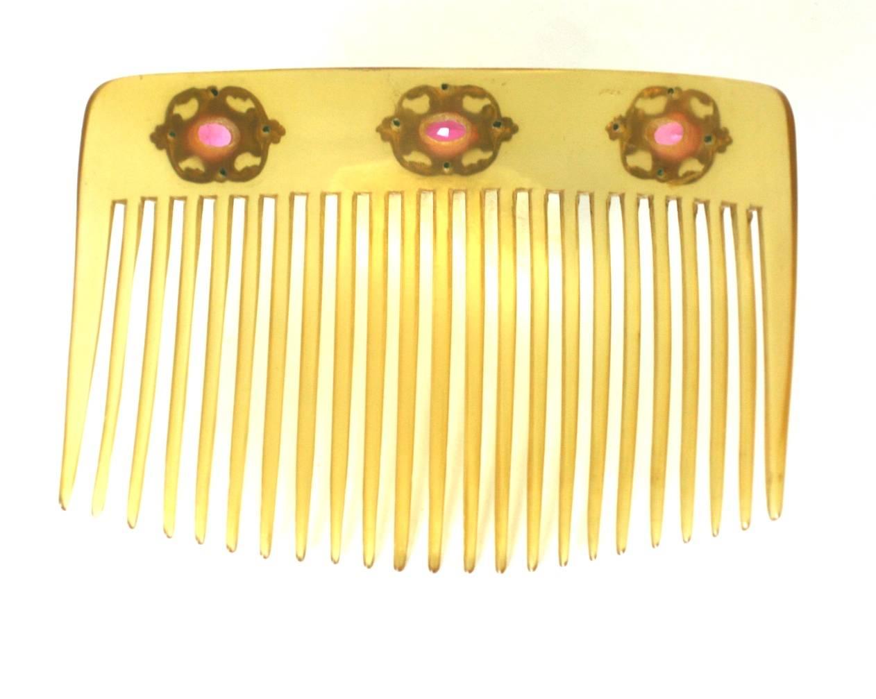 Blond Celluloid Art Nouveau Comb In Excellent Condition For Sale In New York, NY