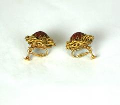 Miriam Haskell Cinnabar and Gilt Earclips