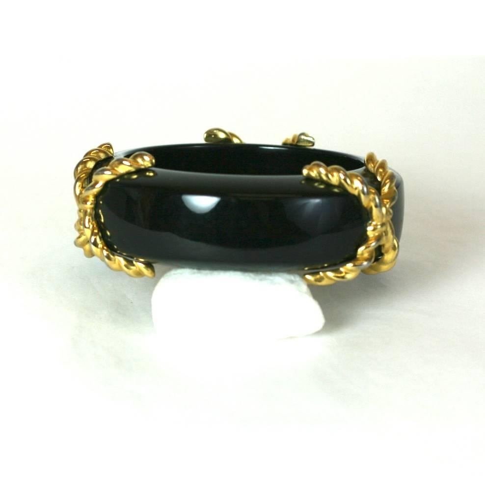 Black Bakelite Kiss Decorated Bangle In Excellent Condition For Sale In New York, NY