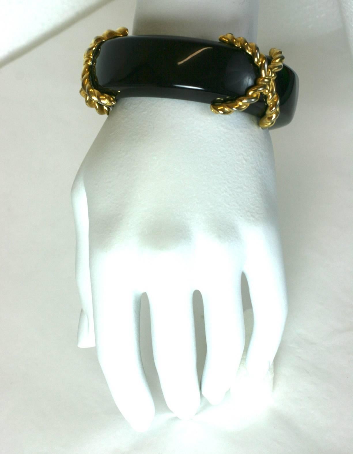 Black Bakelite Kiss Decorated Bangle For Sale 1