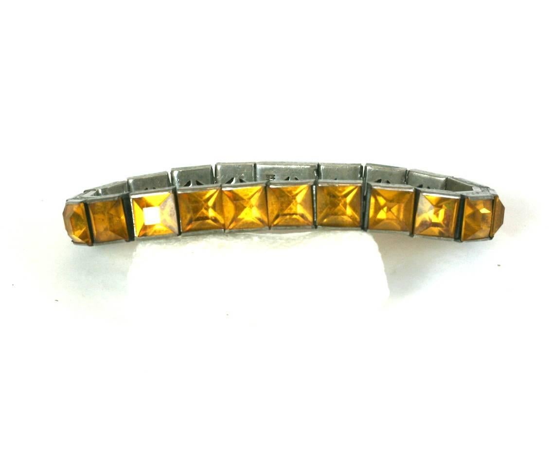 Art Deco Sterling Citrine Straight Line Bracelet In Excellent Condition In New York, NY