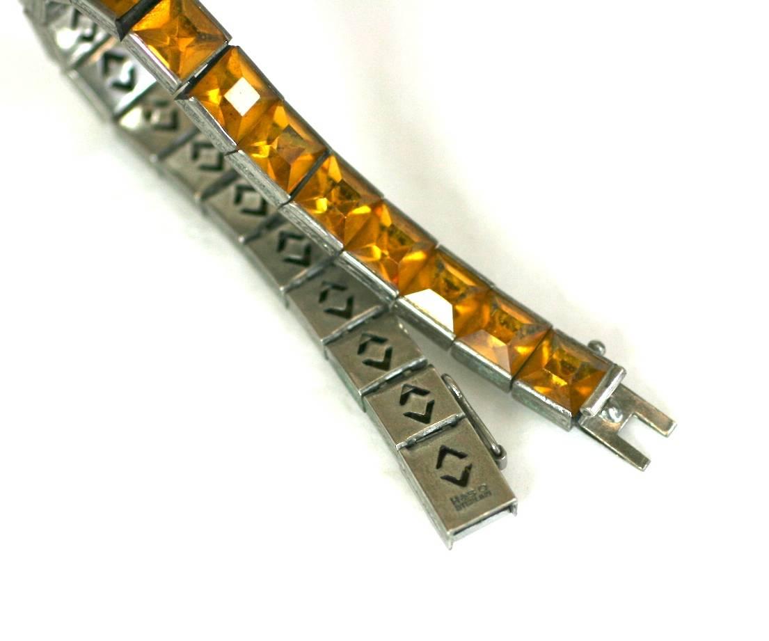 Art Deco Sterling Citrine Straight Line Bracelet 1