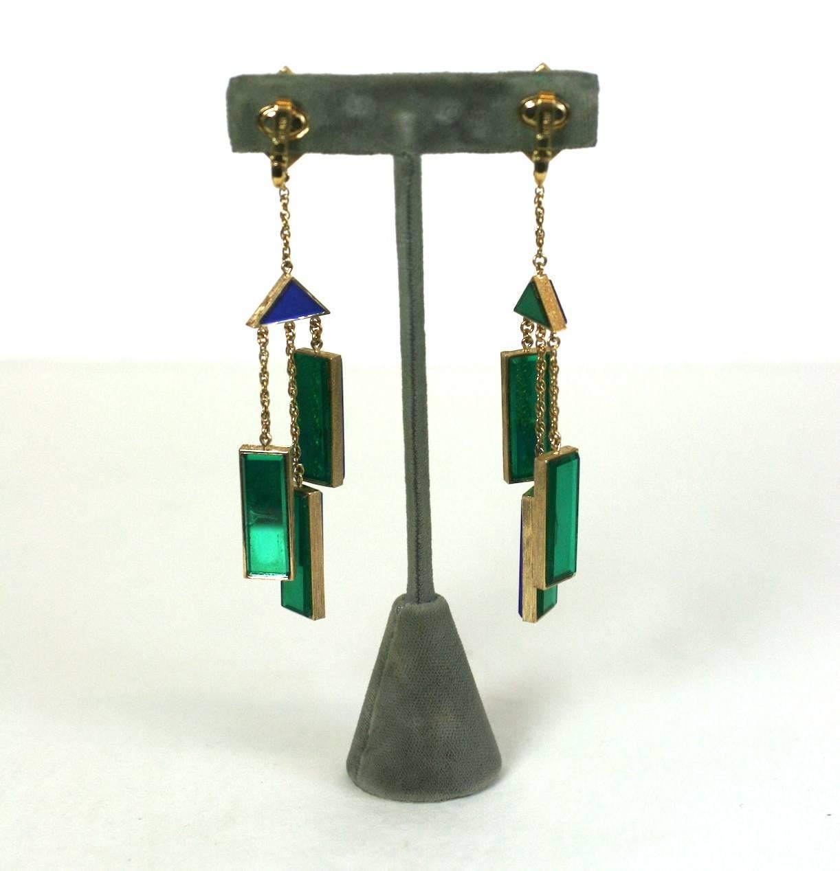 Trifari Mirror Tile Mod Mobile Earrings In Excellent Condition For Sale In New York, NY