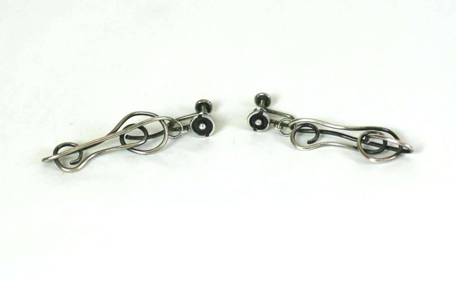 1950's Sterling Artisan Mobile Earrings In Excellent Condition For Sale In New York, NY