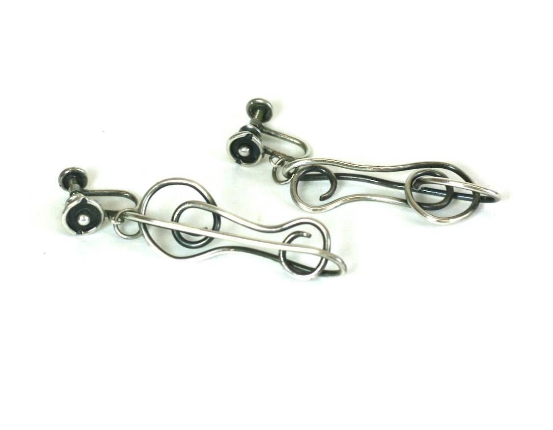 Women's 1950's Sterling Artisan Mobile Earrings For Sale