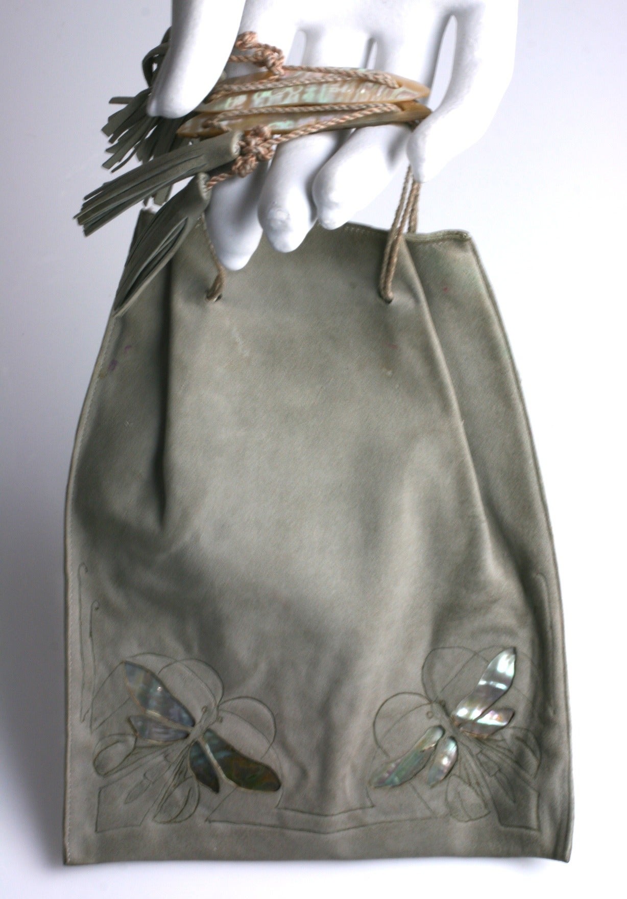 Gray Wonderful Arts and Crafts Dragonfly Pouch For Sale