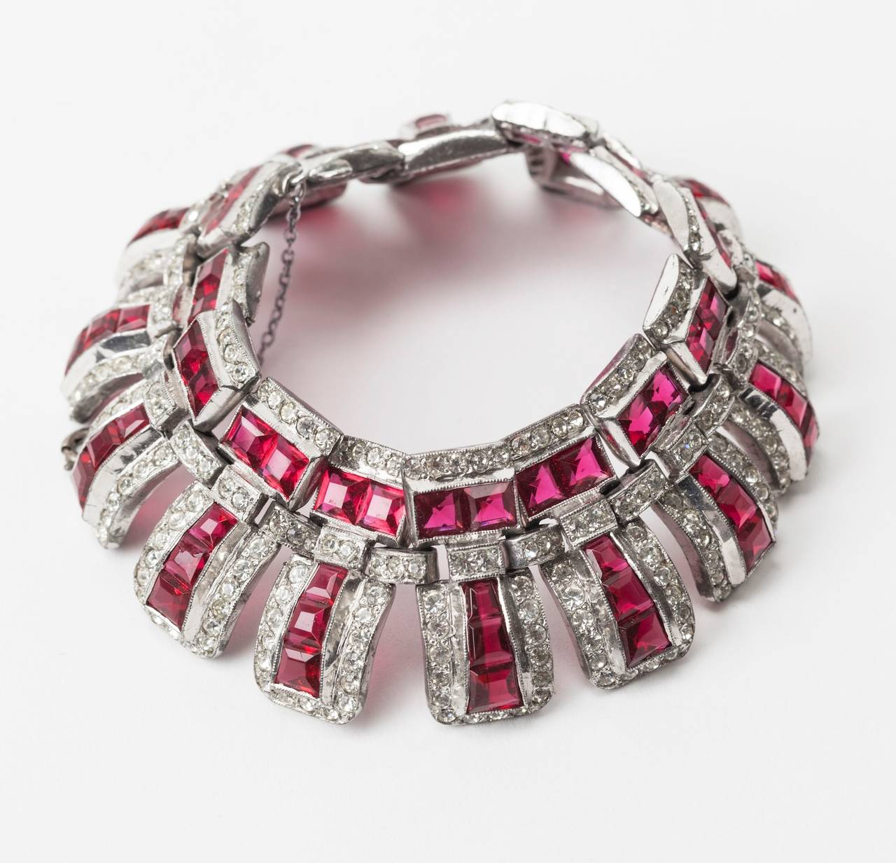 Articulated Art Deco Faux Ruby Bracelet For Sale 1