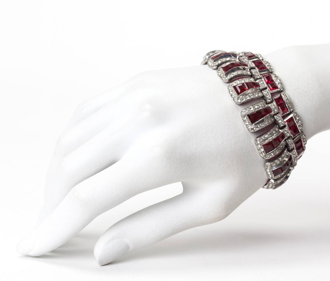 Articulated Art Deco Faux Ruby Bracelet For Sale 2