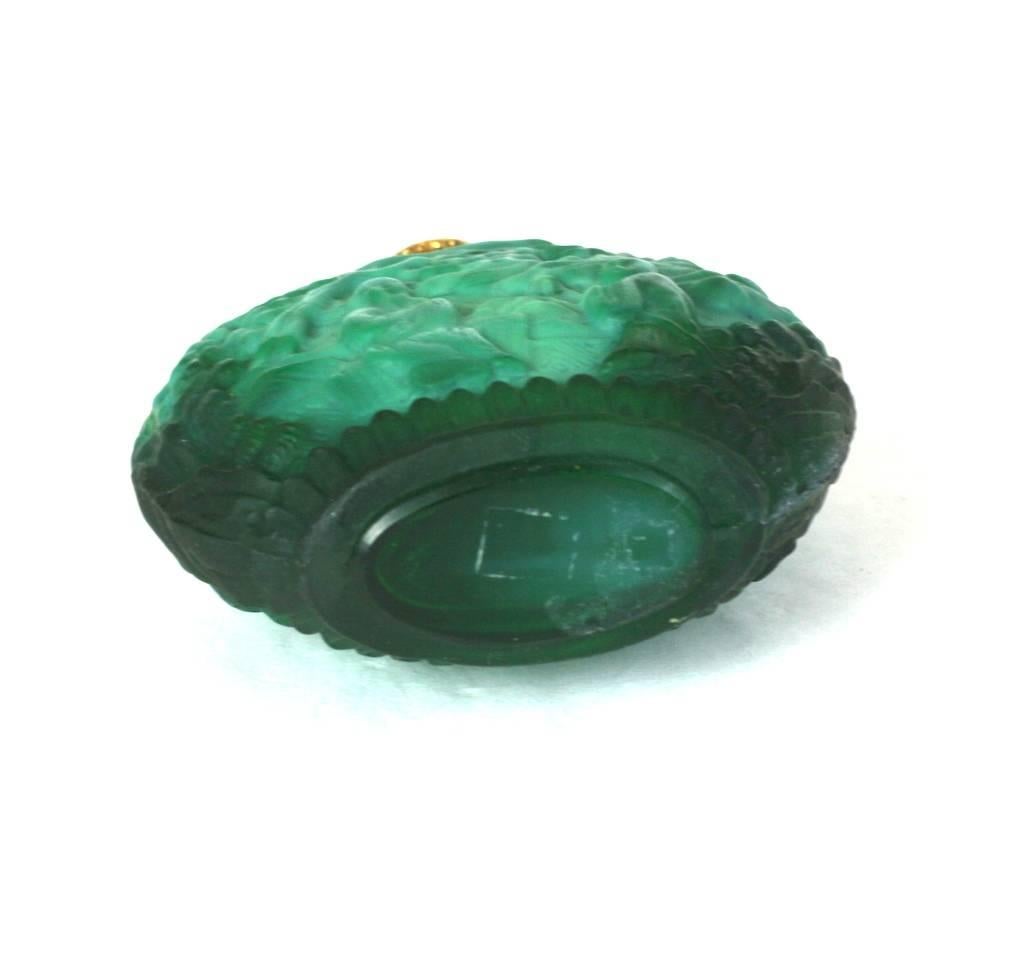 Bohemian Czech Art Deco Malachite Glass Scent Bottle In Excellent Condition For Sale In New York, NY