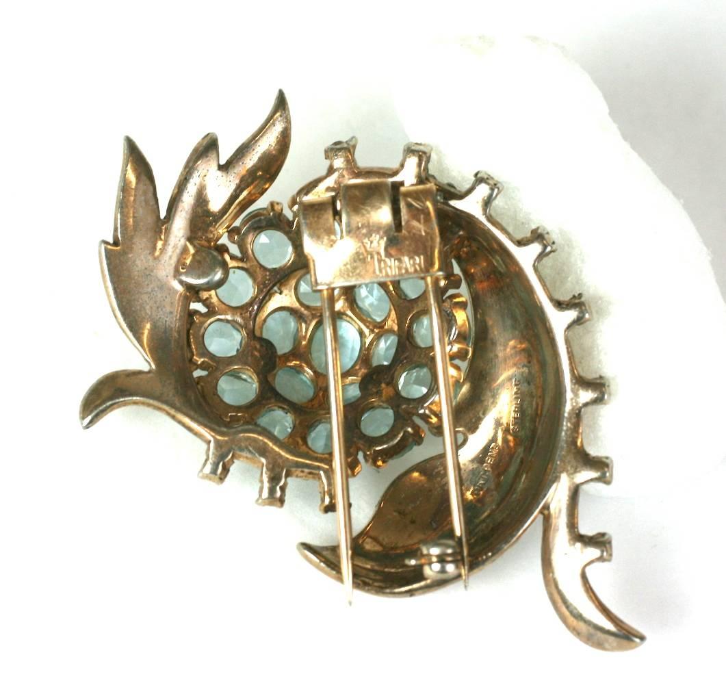 Trifari Alfred Philippe Aquamarine Retro Clip Brooch In Good Condition For Sale In New York, NY