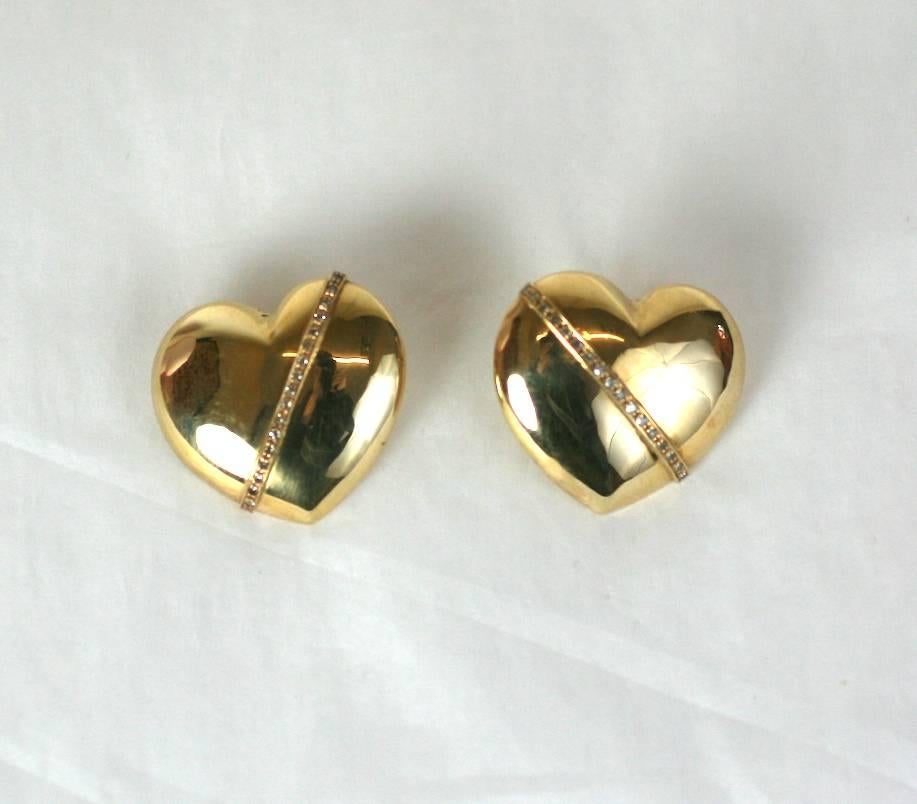 Single Cut Puffy Gold and Diamond Earrings For Sale