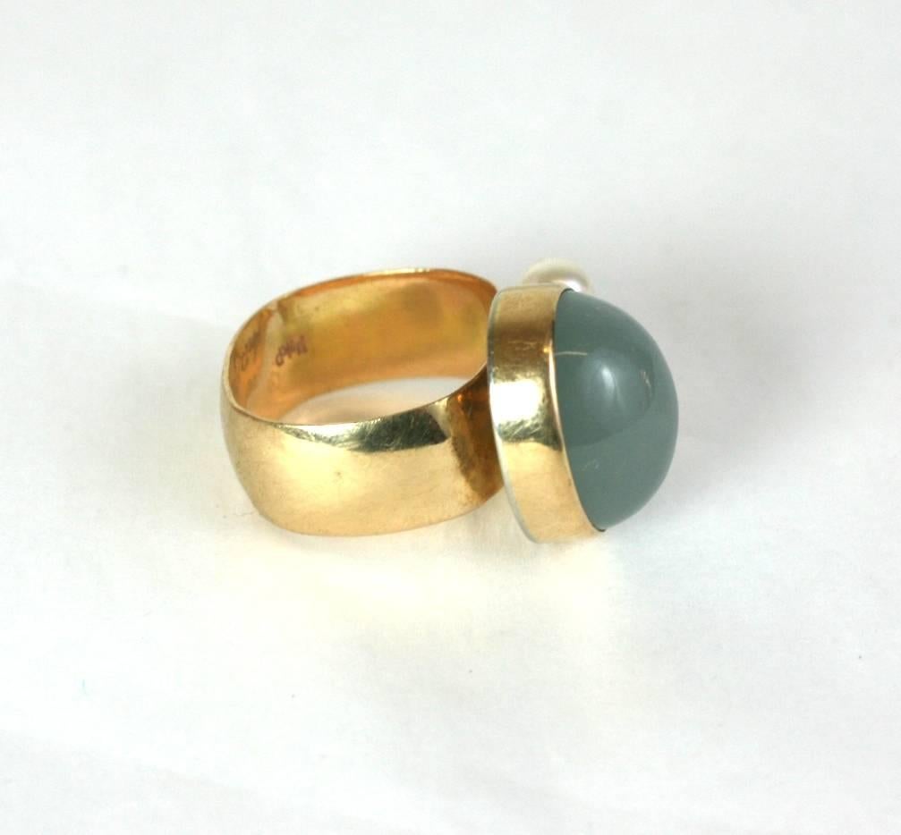 Women's Modernist Chalcedony and Pearl Ring For Sale