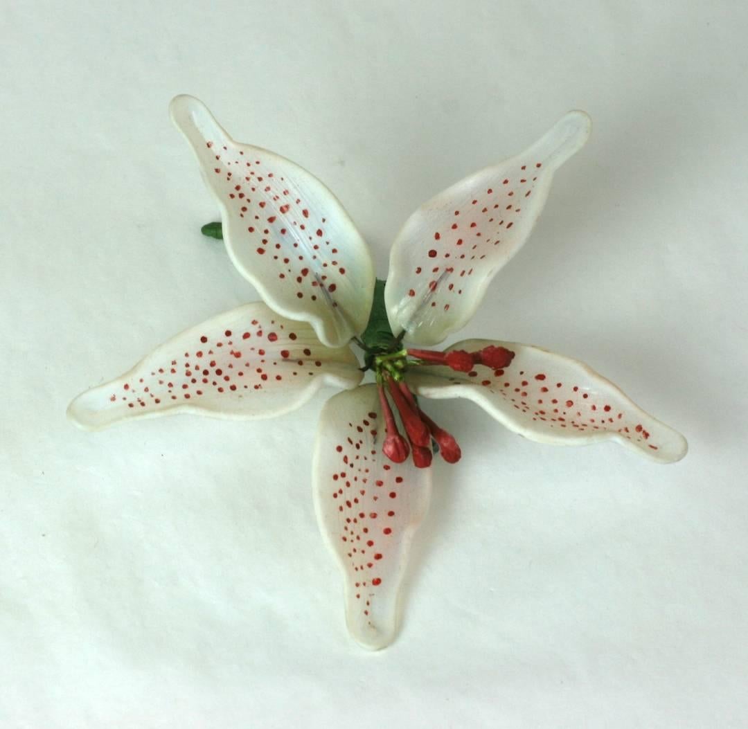 Rare Specimen Glass Lily Brooch, Early 20th Century In Excellent Condition In New York, NY