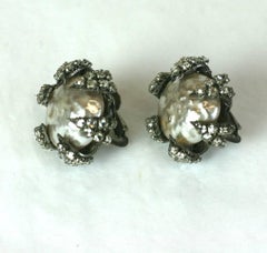 Miriam Haskell Pearl and Rose Monte Claw Earrings