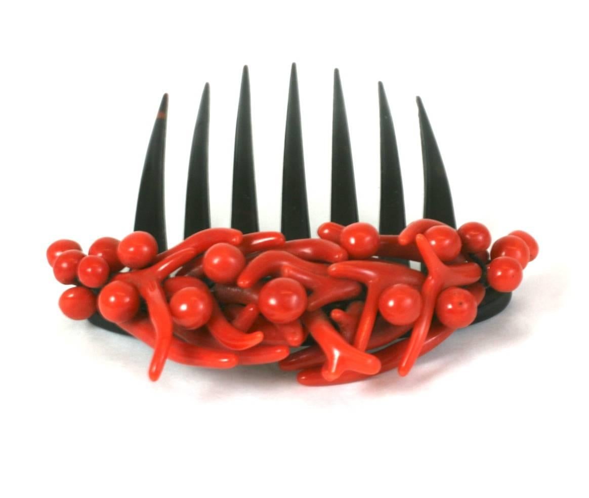 Black Ornate Victorian Coral Branch Comb For Sale