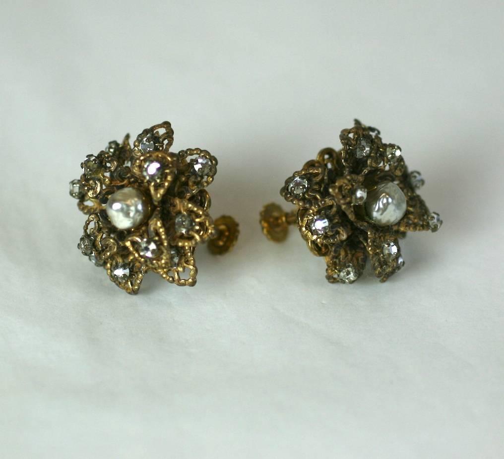 Miriam Haskell Layered Filigree Flower Earrings In Excellent Condition For Sale In New York, NY