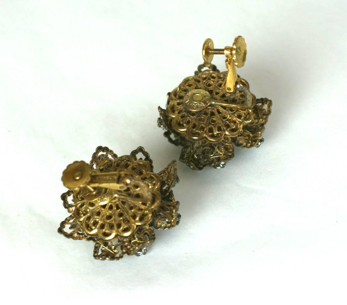 Miriam Haskell Layered Filigree Flower Earrings For Sale 1