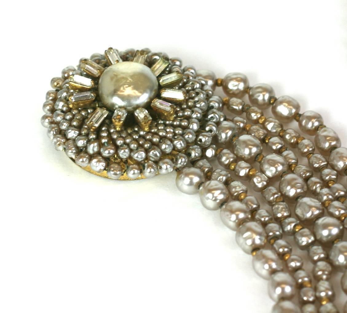 Miriam Haskell Multi Strand Faux Pearl Necklace In Excellent Condition For Sale In New York, NY