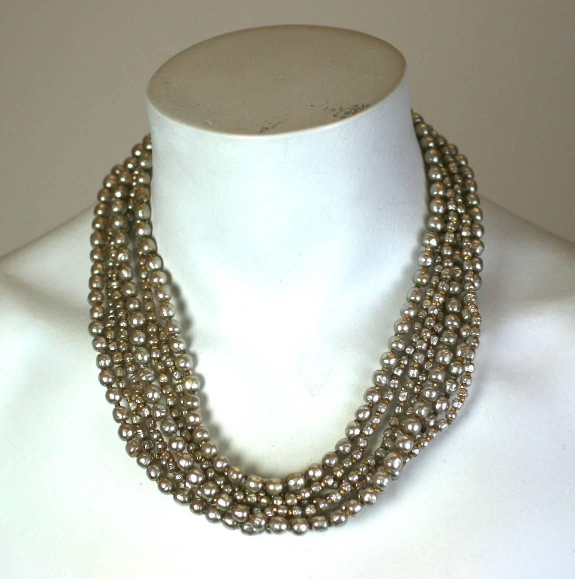 Miriam Haskell Multi Strand Faux Pearl Necklace For Sale 1