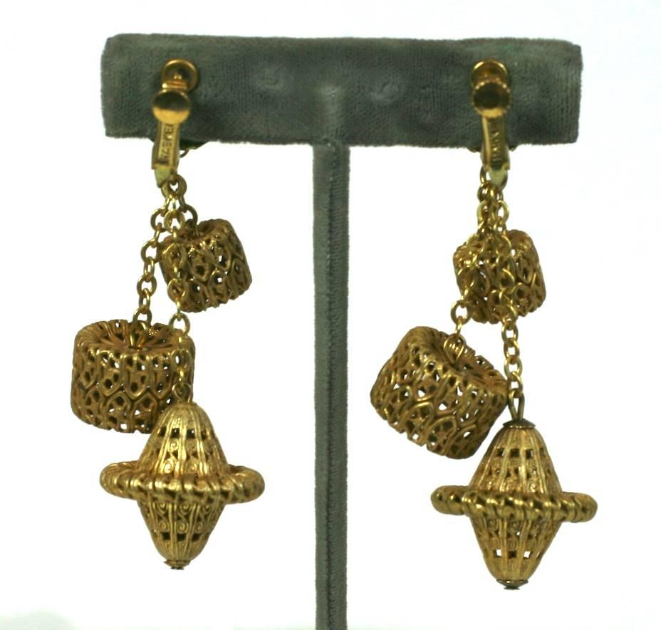 Miriam Haskell Filigree Fob Long Ear Clips In Excellent Condition For Sale In New York, NY