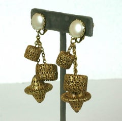 Miriam Haskell Filigree Fob Long Ear Clips