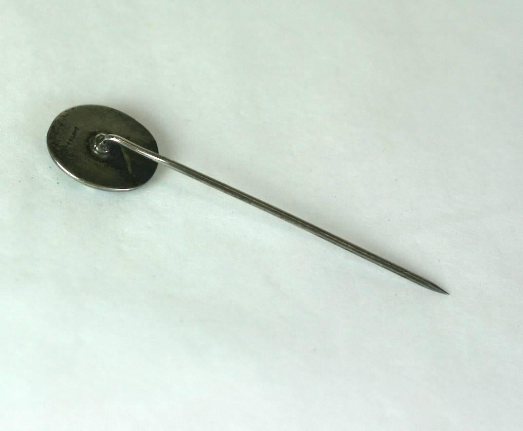 Antique Man in the Moon Stickpin set in Sterling silver from the early 20th Century. Charming depiction modeled with a wink and a smile. Great for guys or girls. 
Excellent condition. 1920's USA. 
