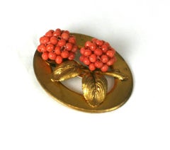 French  Art Deco Natural Coral  Clip Brooch
