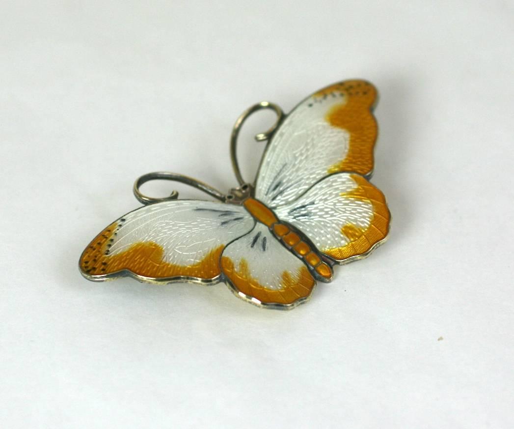 David Anderson Enamel Butterfly from the 1950's. Nice larger scale with beautiful enamel work in white with gold accents, all on gilded sterling. Unsigned except for Norway, Sterling, but, comes with original box. 2.5". x 1.5