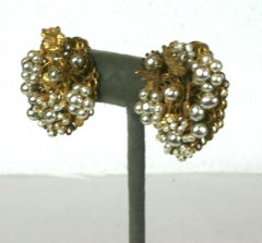 Miriam Haskell Embroidered Faux Pearl Earclips