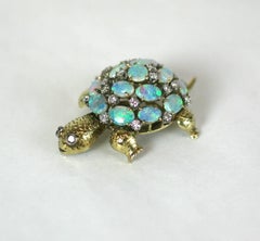 Charming Articulated Opal Turtle Brooch