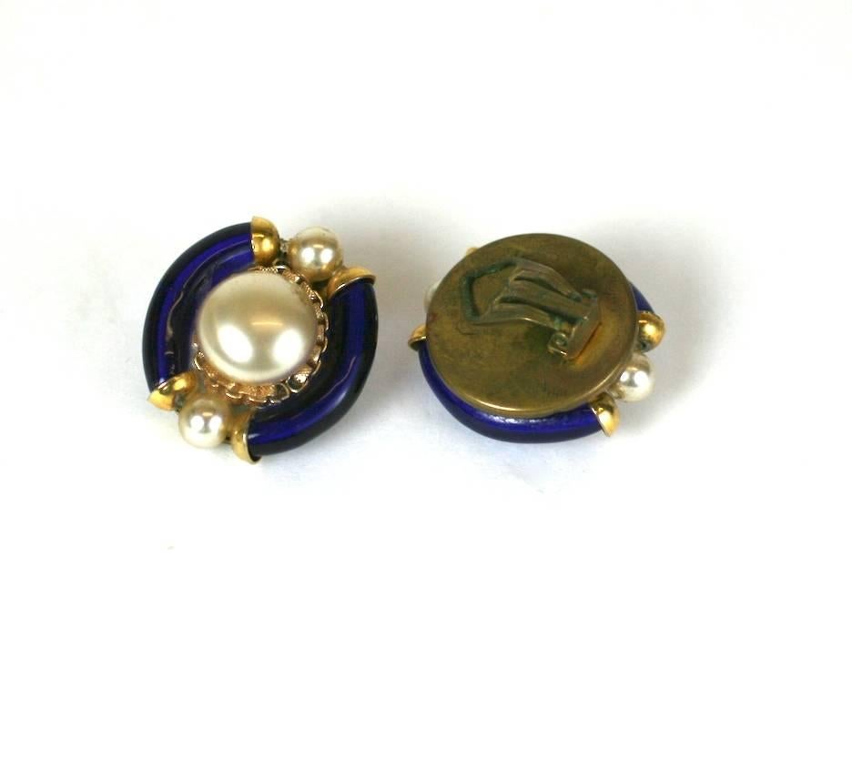 Seguso Glass and Pearl Ear Clips In Excellent Condition For Sale In New York, NY