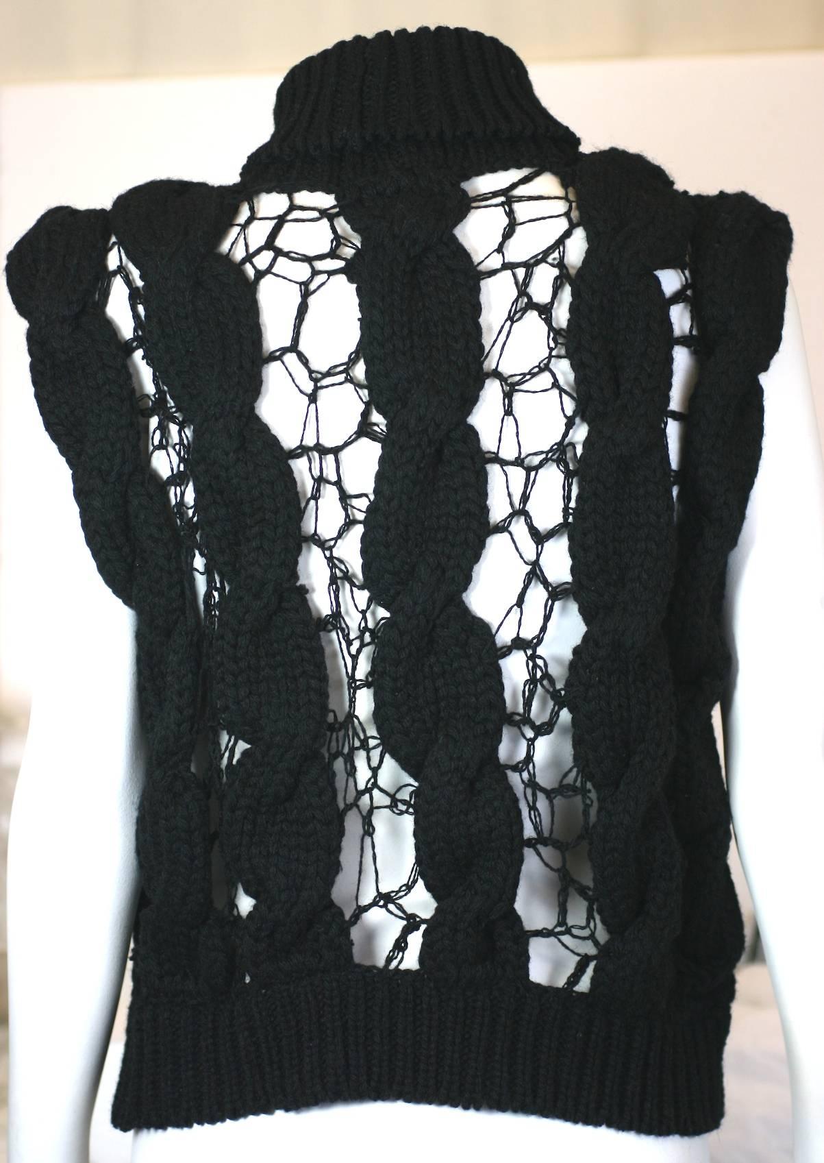 Black Veronique Branquinho Hand Knit Open Work Cabled Vest