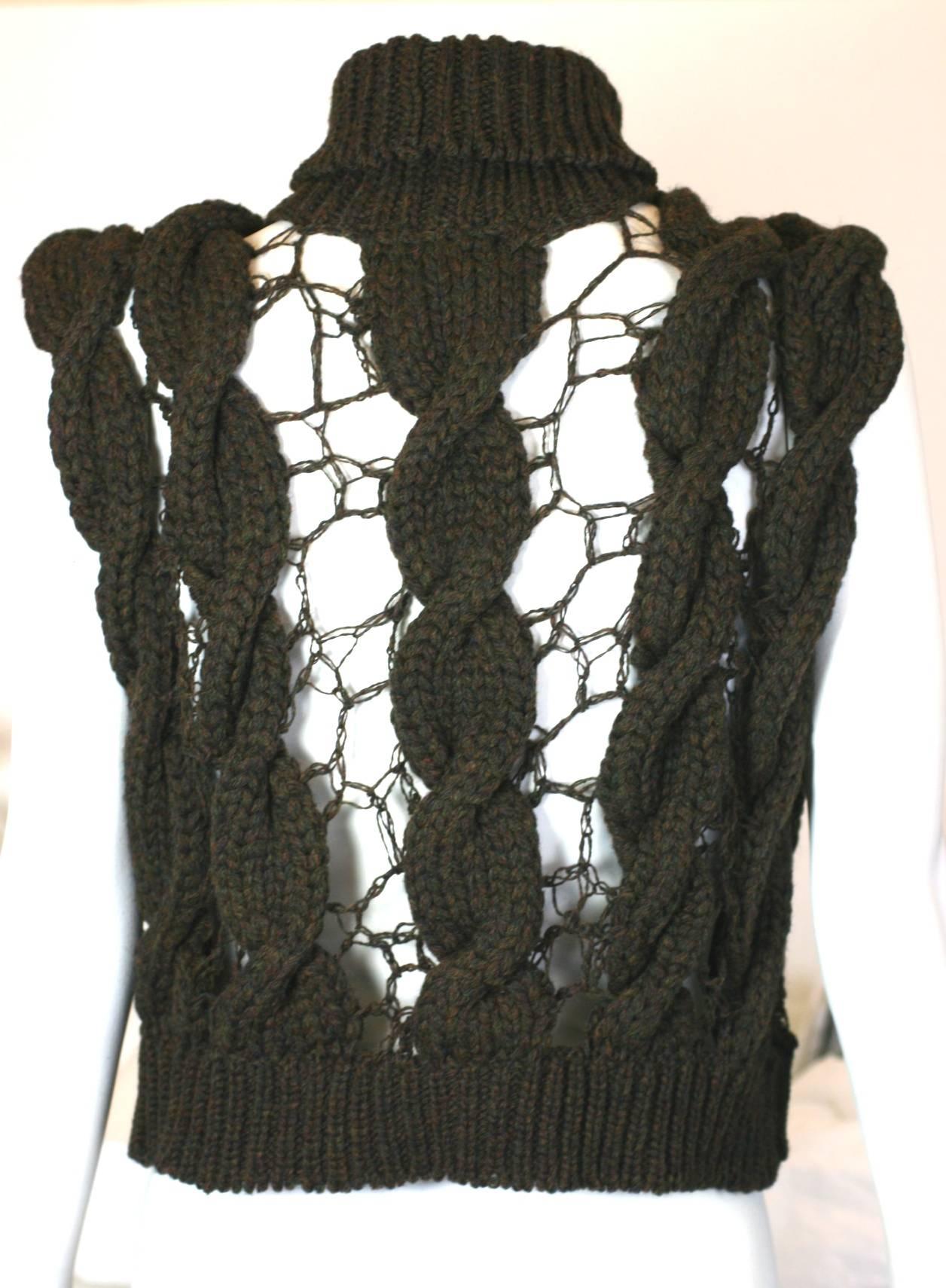 Veronique Branquinho Open Work Hand Knit Cabled Vest  In Excellent Condition In New York, NY