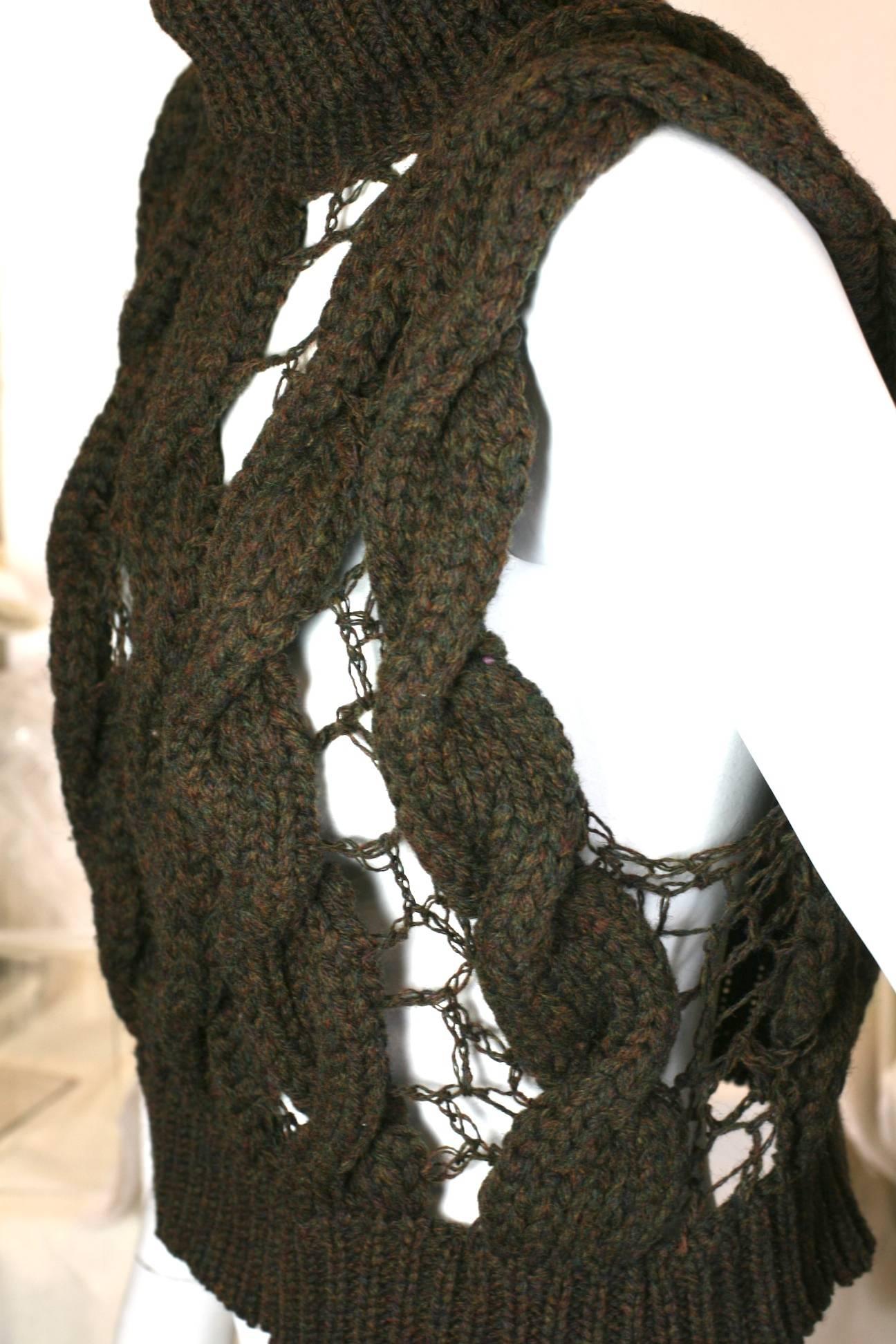 Black Veronique Branquinho Open Work Hand Knit Cabled Vest 