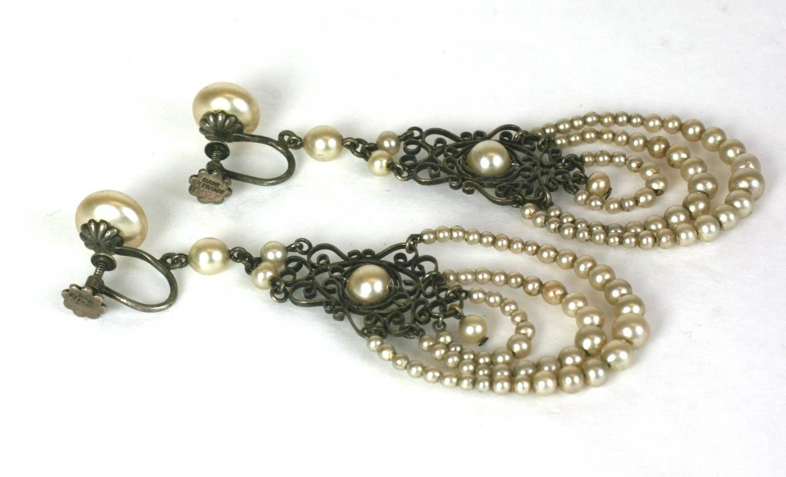 Louis Rousselet Art Deco Pearl Earrings In Excellent Condition For Sale In New York, NY