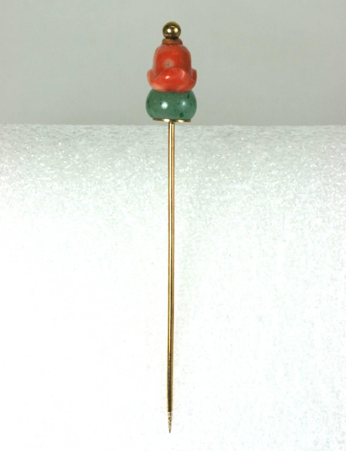 Large Coral and Adventurine Stickpin, Seaman Schepps For Sale 2