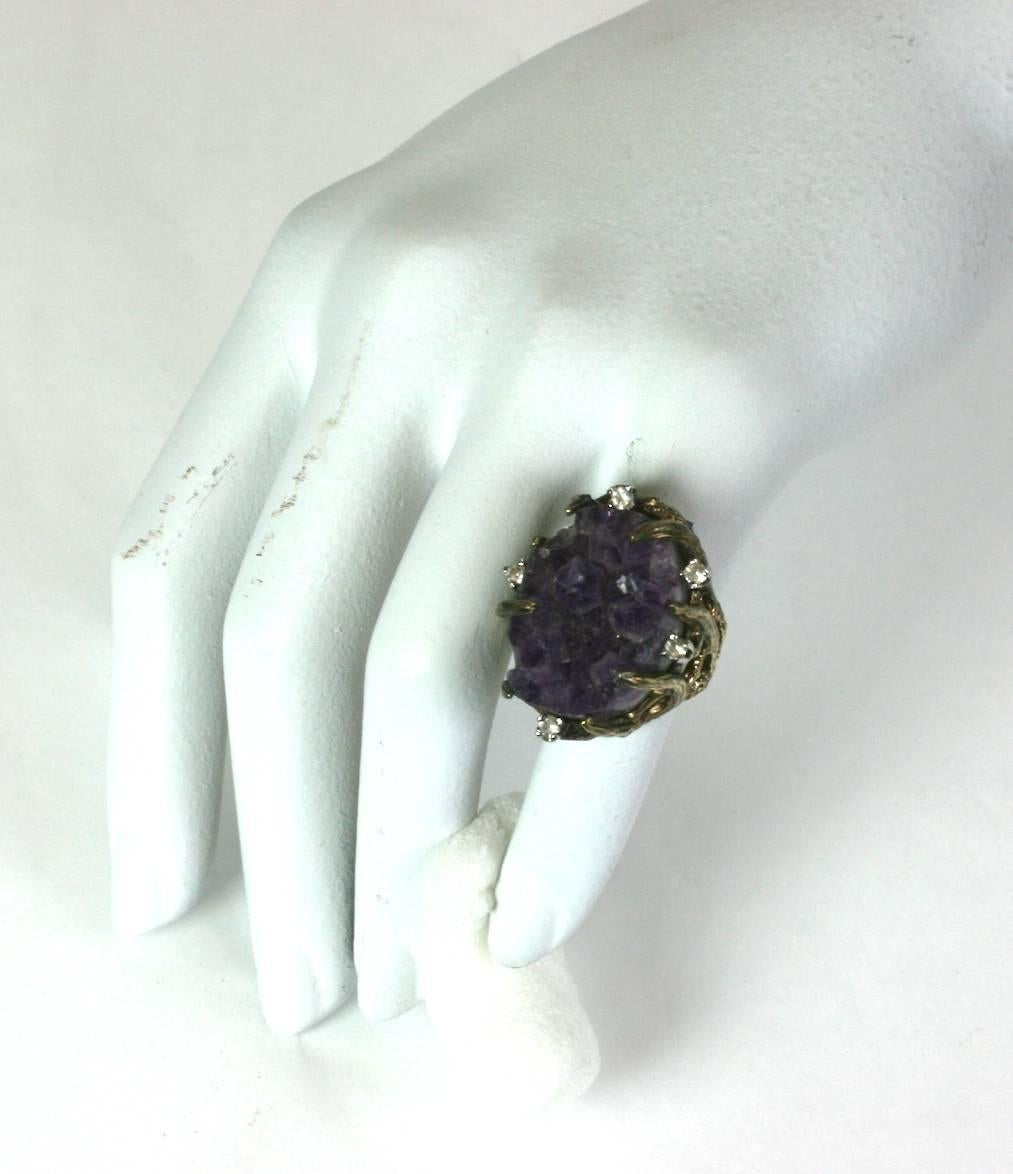 Artisan Panetta Amythest Brutalist Cocktail Ring For Sale