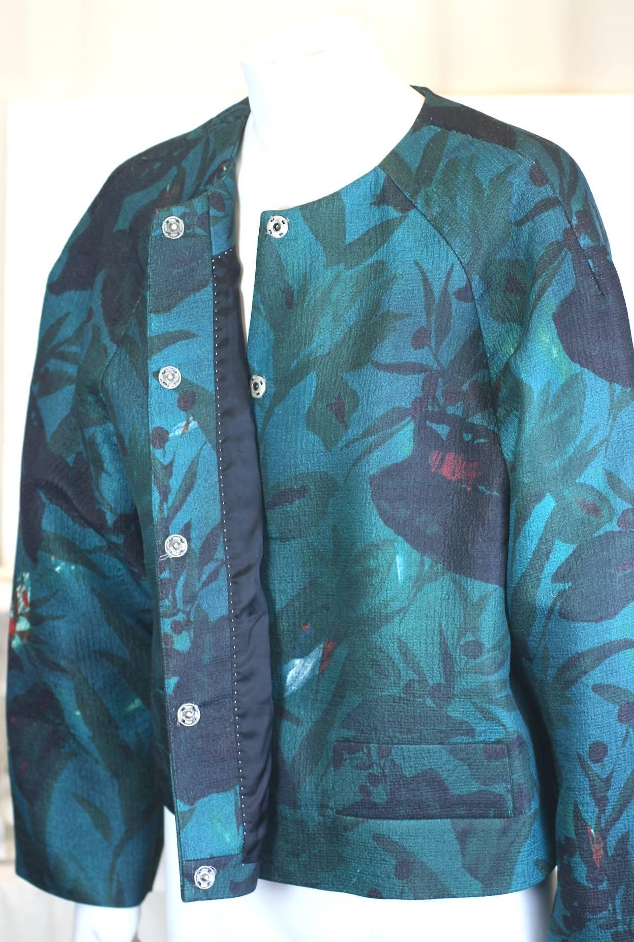 Blue Dries Van Noten Dark Floral Jacket For Sale