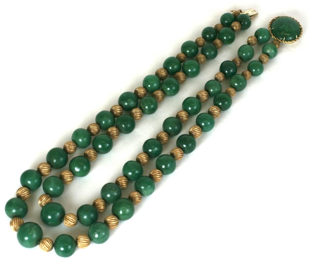 Women's Adventurine and Ribbed Gold Bead Necklace For Sale