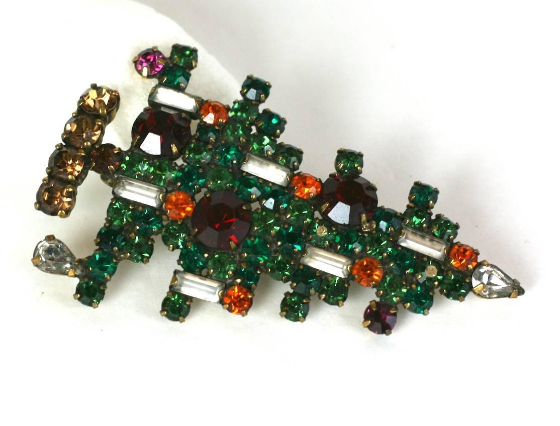 Charming Vintage Weiss Christmas tree brooch, the largest of this series with 6 crystal baguette 