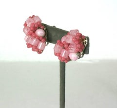 Miriam Haskell Pale Pink Beaded Earclips