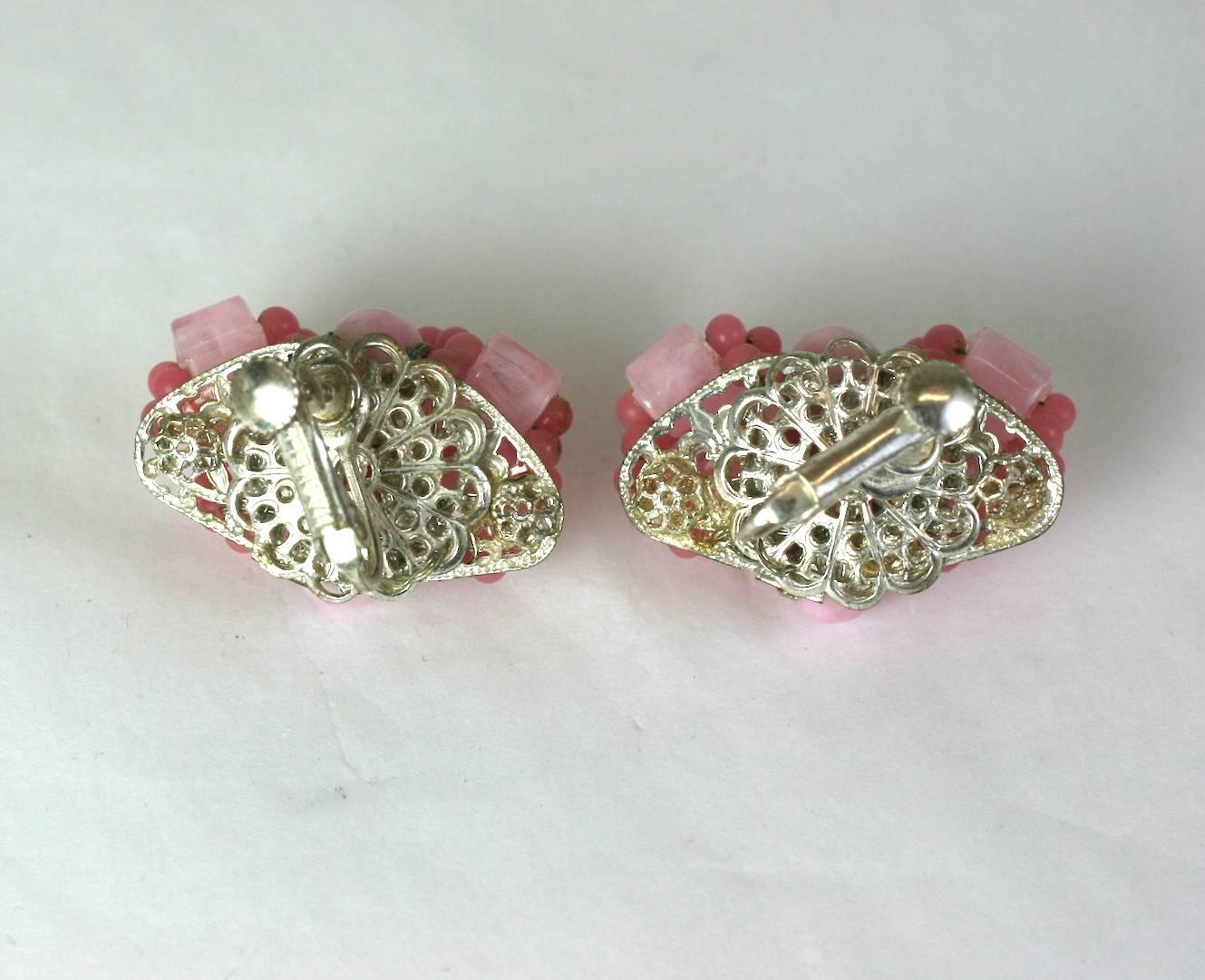 Miriam Haskell Pale Pink Beaded Earclips  In Excellent Condition For Sale In New York, NY