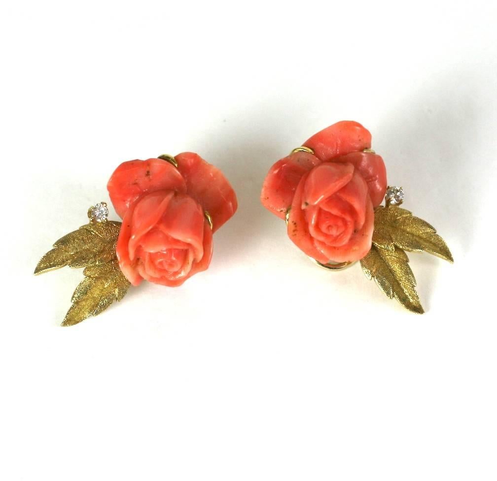 carved coral rose earrings