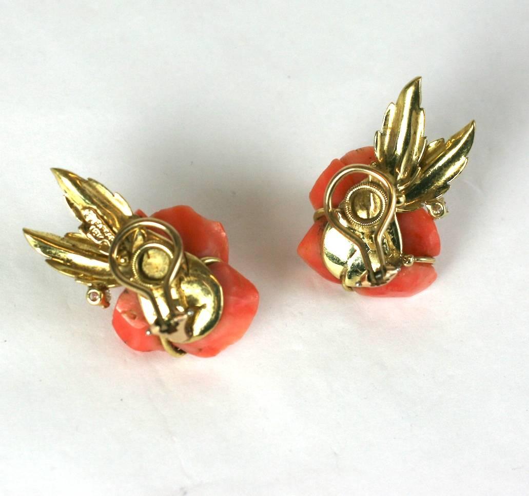 Carved Coral Rose Earclips For Sale 2