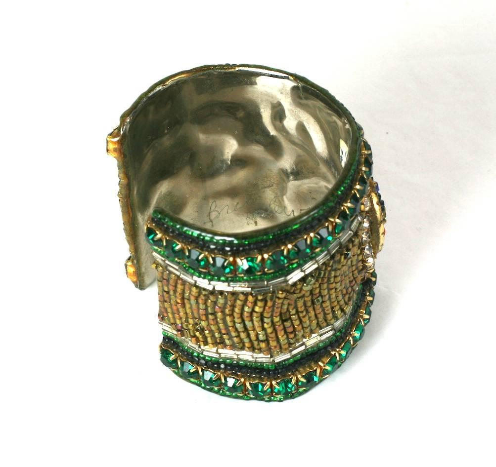 1980's Mixed Media Beaded Cuff  In Excellent Condition For Sale In New York, NY