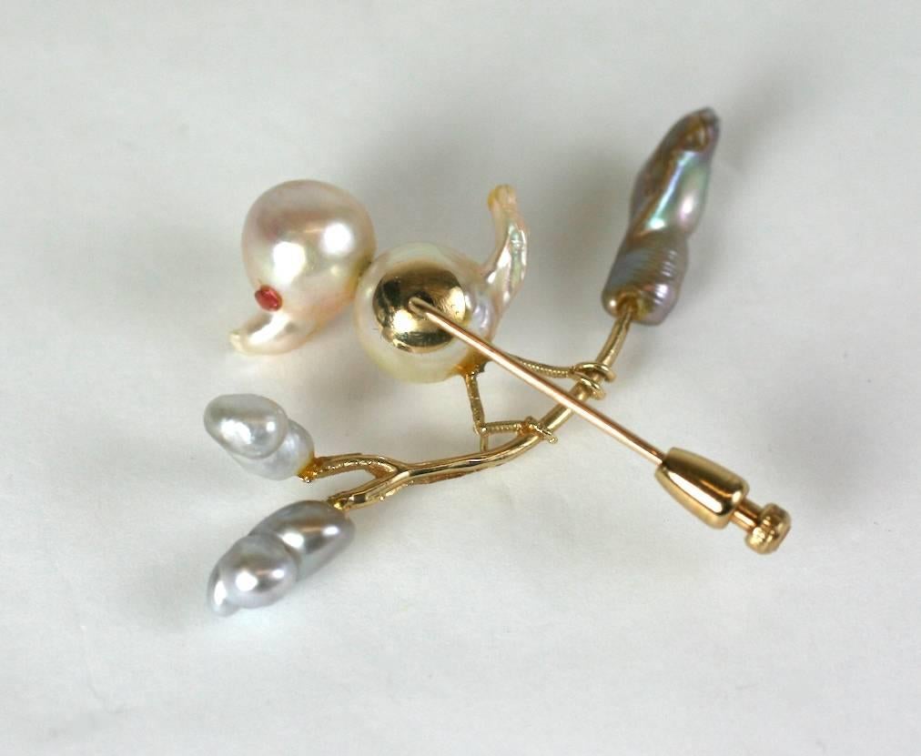 Biwa Pearl Birdie Stickpin Brooch In Excellent Condition For Sale In New York, NY