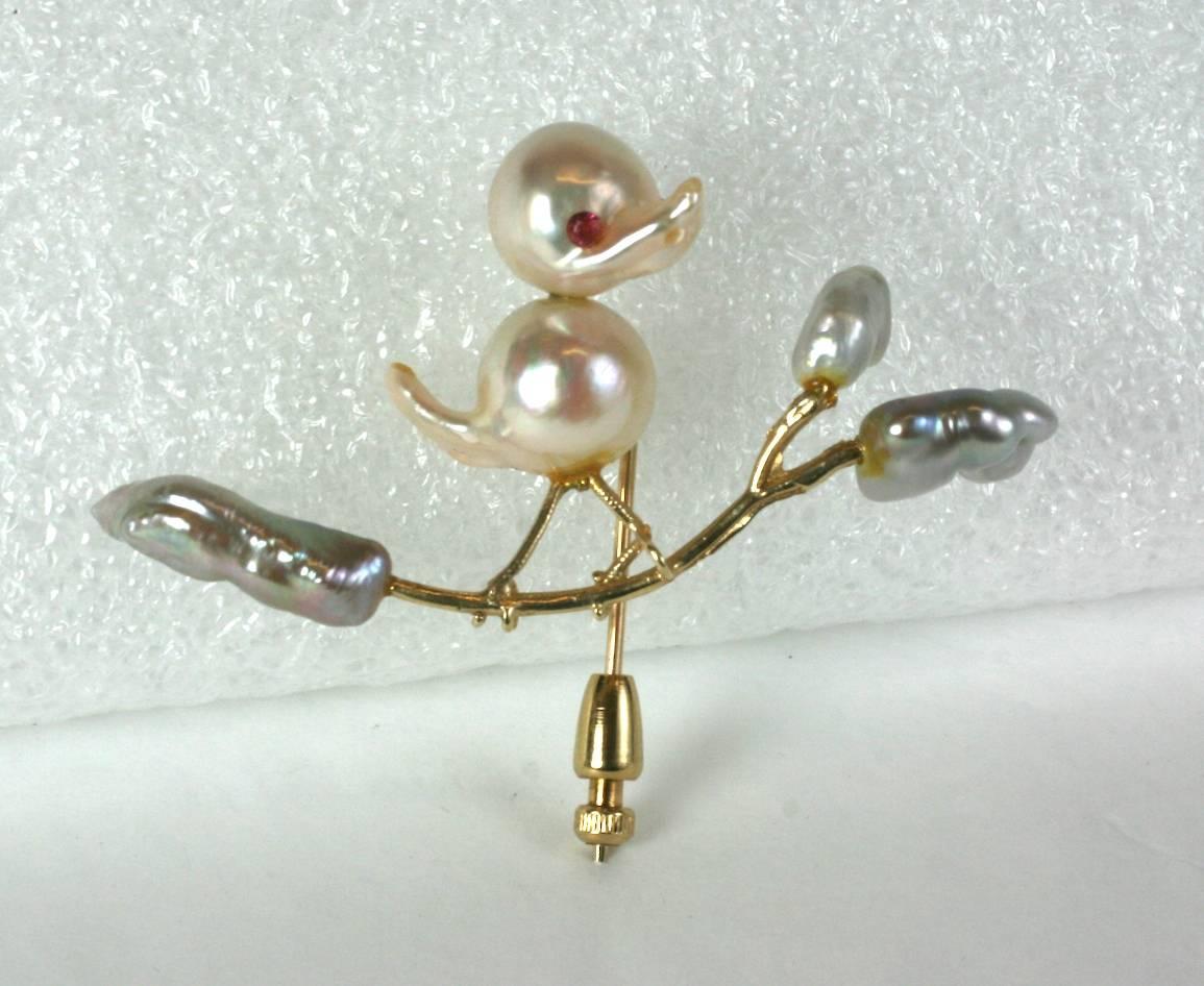 Women's or Men's Biwa Pearl Birdie Stickpin Brooch For Sale